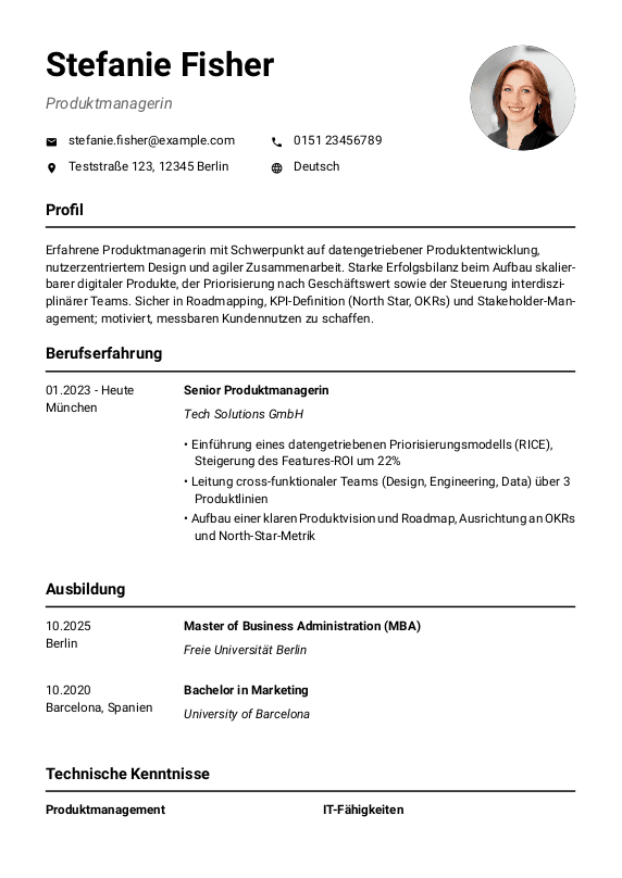German CV example